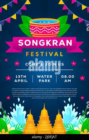 songkran festival illustration vertical poster design template Stock Vector