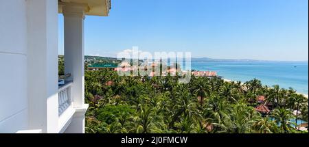 View from the hotel balcony to the beach and the sea Stock Photo