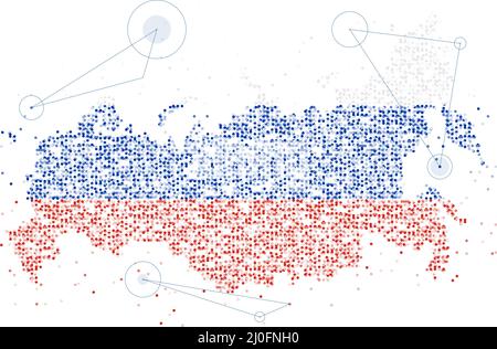 Abstract Geometric Circle dot pattern particle Russia map with national flag color, VR technology Peace Pray and Stop war concept design illustration Stock Vector