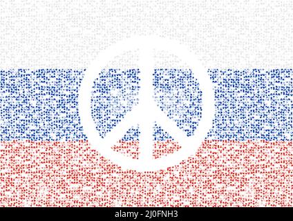 Abstract Geometric Circle dot pattern particle Peace icon shape with Russia national flag, VR technology Peaceful Pray and Stop war design gold color Stock Vector