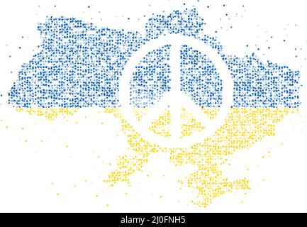 Abstract Geometric Circle dot pattern particle Peace icon shape with Ukraine national flag, VR technology Peaceful Pray and Stop war concept design il Stock Vector