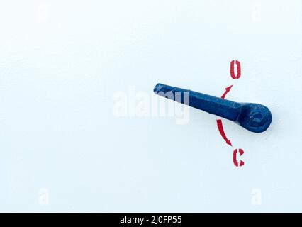 Blue metal safety industrial handle on a white surface Stock Photo