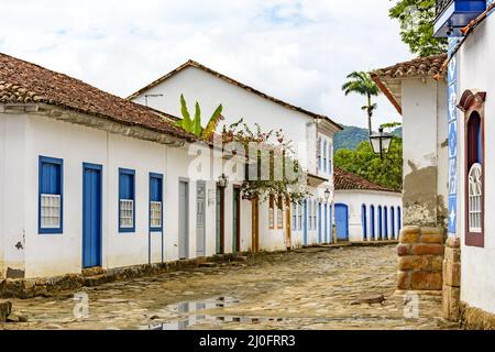 Streets of cobblestone with old colonial houses in colonial style on the old and historic city of Pa Stock Photo