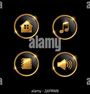 A Vector Illustyration set of Golden Web Development Icon Set in black Background with gold shine effect Stock Vector
