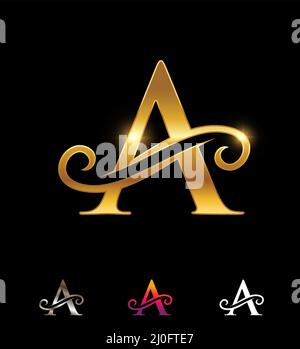 A Vector Illustration set of Golden Monogram Logo Cursive Letter A Stock Vector