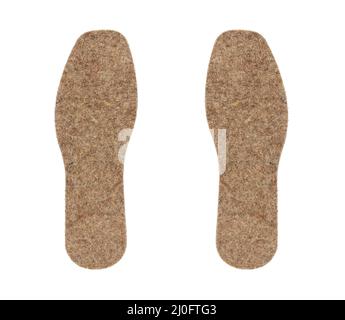 Warm felt Shoe insole isolated on white background top view close up Stock Photo