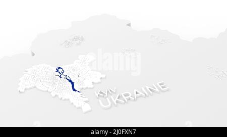 3d stylized schemitic map of Kyiv Kiev capital cyty of Ukraine on white background Stock Photo