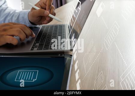 Document Management System (DMS) Businessman working manage files documentation Stock Photo