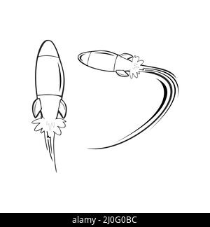 A vector Illustration set of Hand Drawn Rocket Fire Illustration Stock Vector