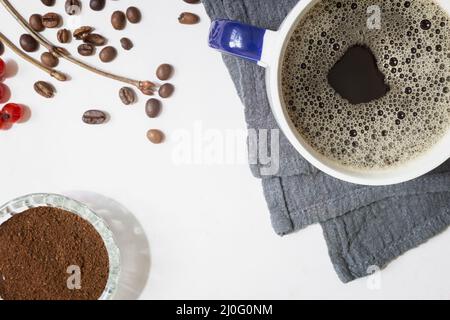 Black coffee in a Cup on the table Stock Photo