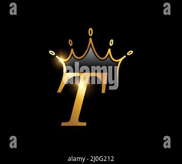 A vector illustration of Golden crown Monogram Logo Initial Letter T Stock Vector