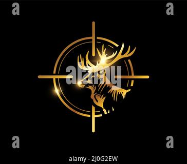 A vector illustration of Gold Elk Hunter Logo Sign Stock Vector