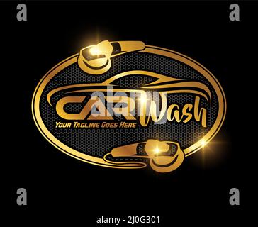 A vector illustration of Golden Car Wash Auto Logo Sign Stock Vector