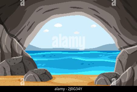 Sea cave background in cartoon style illustration Stock Vector