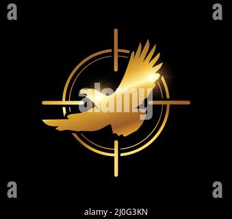 A vector illustration of Golden Flying Bald Eagle Logo Sign Stock Vector