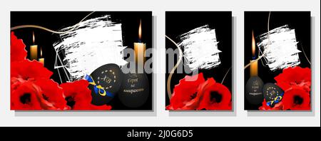 Easter poster on a black background. Black Easter egg. Church candle. Memorial candle. Sorrow for the dead. Translation from Ukrainian: Christ is rise Stock Vector