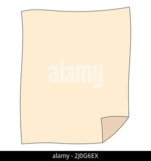 Old sheet of paper cartoon with curled corner, stationery paper letter Stock Vector