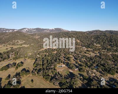 Aerial view of valley with farmland an forest in Julian, California, USA Stock Photo