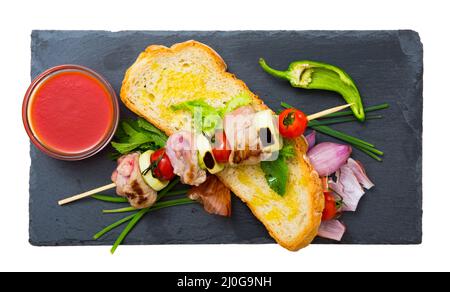 Mutton slices on barbecue skewers Stock Photo