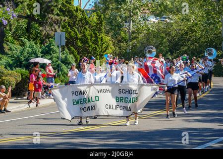 Poway High School Marching Band, 4th July Independence Day Parade at Rancho Bernardo Stock Photo