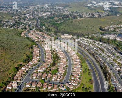 Aerial view of upper middle class neighborhood with big villas around in San Diego Stock Photo