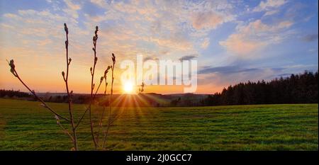 Abstract clouds and colorful sunset in the nice evening. Stock Photo