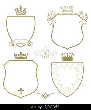 Coat of arms with shields and crowns isolated on a white background. illustration Stock Vector