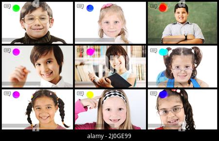 Childen having online school distance learning Stock Photo