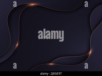 3D elegant abstract background dark purple wave shape with golden curve lines. Luxury style. Vector illustration Stock Vector