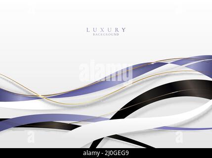 Abstract elegant 3D white, black and purple wave lines oberlapping shapes elements on clean background. Luxury style. Vector graphic illustration Stock Vector