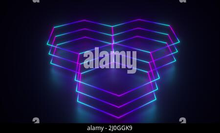 3d rendering of geometric glowing background. Computer generated neon hexagonal Stock Photo