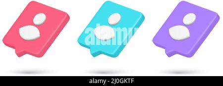 Collection multicolored 3d icon member contact personal profile new friend request vector illustration. Set realistic social networks internet notific Stock Vector