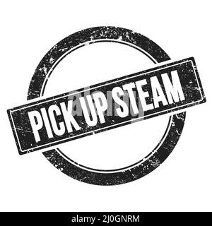 PICK UP STEAM text on black round vintage stamp. Stock Photo