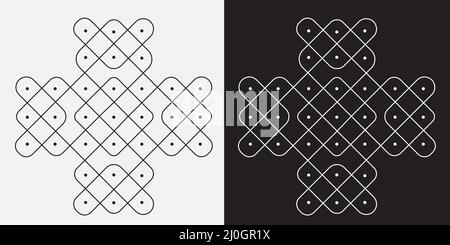 Rangoli or muggu or kolam is an art form originating in the Indian subcontinent. Patterns are created on the floor or the ground Stock Vector
