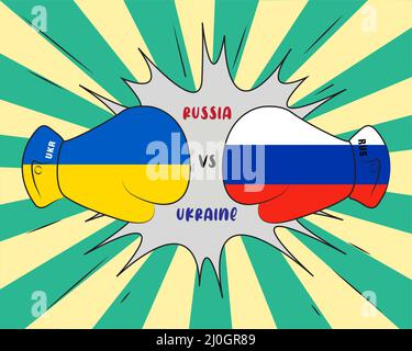 Boxing concept vector based on Russia Ukraine war with Russian flag and Ukraine flag overlay , Russia vs Ukraine Stock Vector