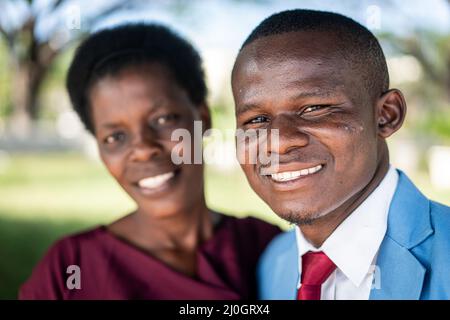 Black African man and woman happy portrait Stock Photo
