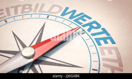 Compass needle towards VALUE (WERT in German) Stock Photo