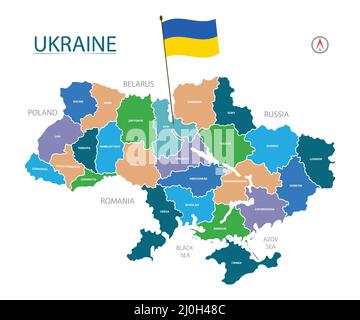 Ukraine Map with Province. Colored Vector Illustration Stock Vector