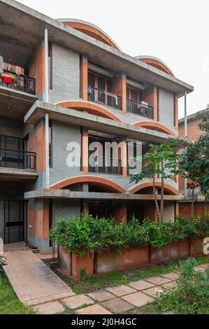 Auroville, India - 14 March 2022: Humanscapes Community in Residential Area. Designed by Suhasini Ayer. Finished building in 2019. Stock Photo