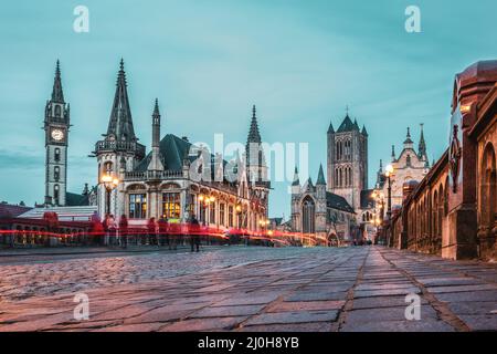 The St. Michael Bridge in Ghent at night Stock Photo