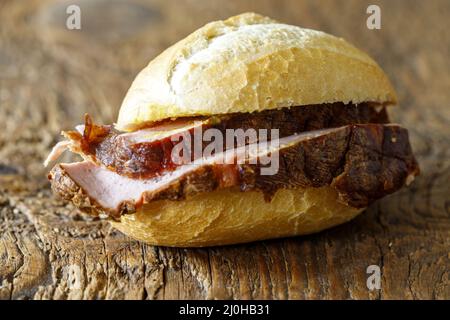 Bavarian liver loaf in a roll Stock Photo