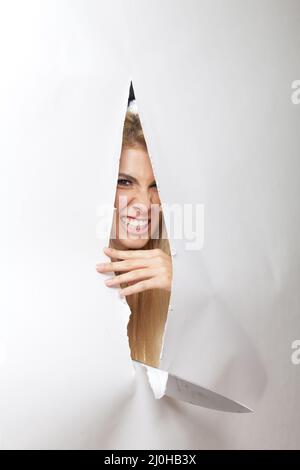 Attractive young blonde woman on white background Stock Photo