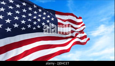 Close up view of the american flag waving in the wind. Stock Photo