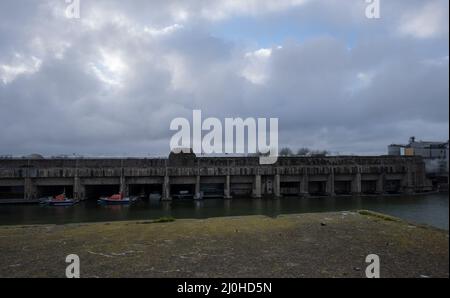 Saint Nazaire, France - March 2, 2022: German submarine base in Saint Nazaire. It's a fortified U-boot pens built by Germany during the Second World W Stock Photo