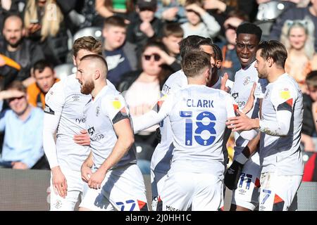 Elijah Adebayo #11 of Luton Town celebrates his goal to make it 0-1 Stock Photo