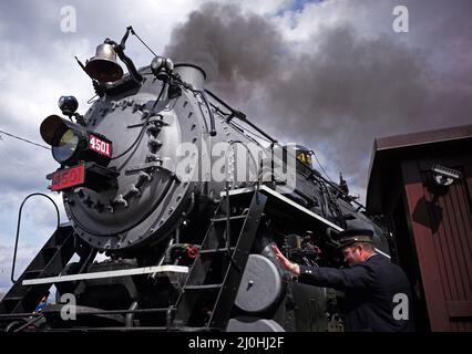 Southern Railway 4501 is a preserved Ms class 2-8-2 'Mikado' type steam locomotive built in Oct. 1911 by the Baldwin Locomotive Works in Philadelphia. Stock Photo