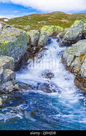 Beautiful Storebottane river vavatn lake with snow Hemsedal Norway. Stock Photo