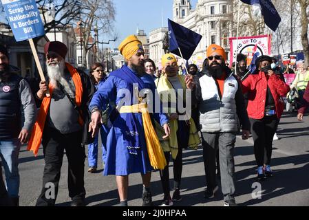 Whitehall, London, UK. 19th Mar 2022. Stand up to Racism protest march through central London. Credit: Matthew Chattle/Alamy Live News Stock Photo