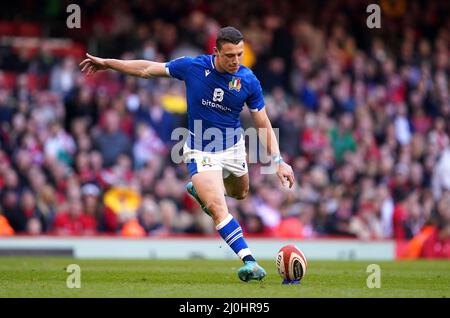 Italy’s Paolo Garbisi during the Six Nations rugby union match between ...