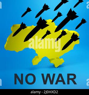 No war in Ukraine concept illustration with country map and air bombs attack 3d render illustration Stock Photo